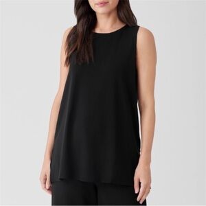 Eileen Fisher Stretch Jersey Knit Crew Neck Long Tank Black XL Tencel Lyocell